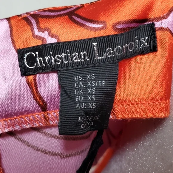 Christian Lacroix Orange Purple Retro Floral Print Satin Cut-out Midi Dress XS